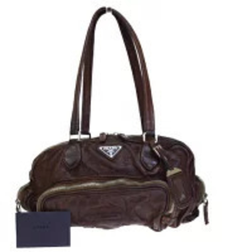 Prada Washed Bauletto bag brown leather external zipped Brown